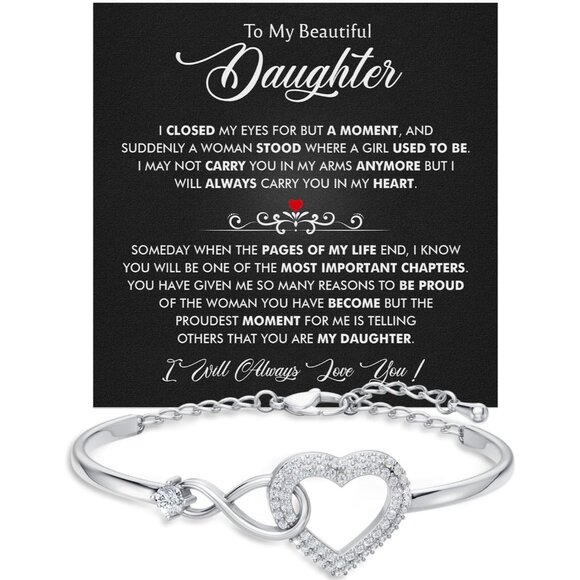 Elegant Daughter Bracelet Stainless Steel White Gold Plated Heartfelt Gift